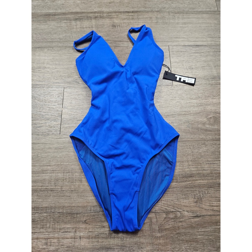 NWT TA3 Plungey‎ One Piece Swimsuit XXS RL Sapphire Blue Lace Up Sculpting Swim